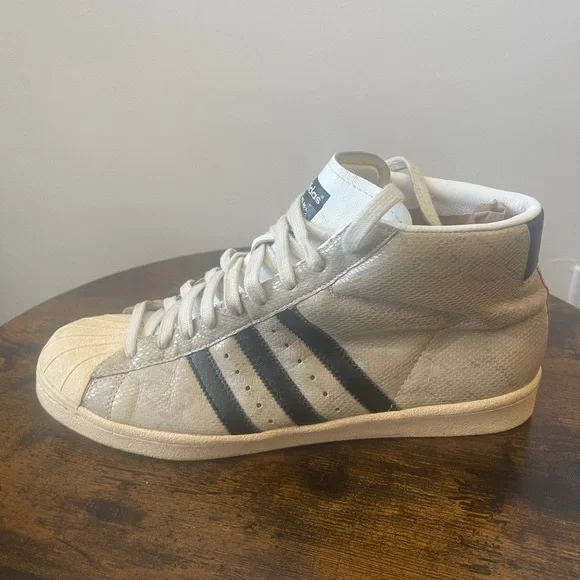 Adidas Men's Pro Model White Snake Skin High-Top Sneakers - Vintage Retro